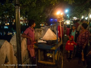 The streets of Kandy at night during Vesak