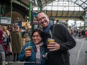 Steph and Tony enjoy a Pimm's cup in Borough Market, London